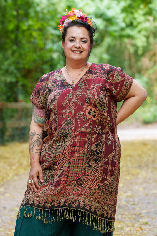 Moon Child Top Tunic in Maroon